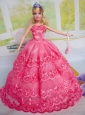 Gorgeous Hot Pink Party Clothes Organza For Quinceanera Doll