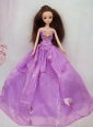 Hand Made Flower Embroidery Lavender Princess Party Clothes Gown For Quinceanera Doll Dress