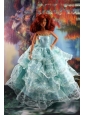 Lace Over Skirt And Light Blue Gown For Quinceanera Doll