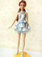 Light Blue Short Party Dress For Quinceanera Doll With Sequin And Ruffles