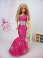Luxurious Mermaid Asymmetrical Hot Pink Beaded Over Skirt Party Clothes Fashion Dress For Quinceanera Doll