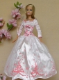 New Beautiful White Long Sleeves Handmade Wedding Party Clothes Fashion Dress For Quinceanera Doll
