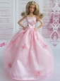 Pink Embroidery Ball Gown Taffeta And Organza Quinceanera Doll Dress