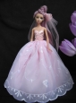Pink Embroidery Ball Gown Taffeta And Organza Quinceanera Doll Dress