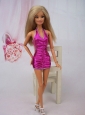 Sexy Halter Fuchsia Mini-length Party Clothes Fashion Dress For Quinceanera Doll