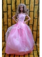Fashion Princess Rose Pink Dress Gown For Quinceanera Doll