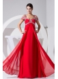 Beading Decorate Bodice Red Chiffon Straps 2013 Prom Dress Floor-length
