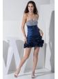 Beading Decorate Bust Hand Made Flowers Navy Blue Mini-length Prom Dress For 2013