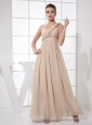 Hand Made Flowers Decorate Bodice Champagne Chiffon One Shoulder Ankle-length 2013 Prom Dress
