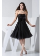 Sequin and Hand Made Flower Decorate Bodice Chiffon Black Knee-length Prom Dress