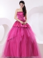 A-line Hot Pink Quinceanea Dress With Beading and Floor-length