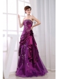 A-Line Strapless Taffeta Fuchsia Floor-length Embroidery Prom Dress