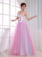 A-Line Sweetheart Organza Pink Floor-length 2013 Prom Dress