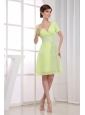 A-Line V-neck Prom Dress Chiffon Knee-length Homecoming Yellow Green