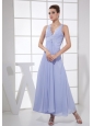 Appliques V-neck Lilac Chiffon Ankle-length 2013 Prom Dress