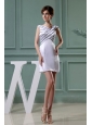 Asymmetrical Column Mini-length Taffeta White Prom  Dress