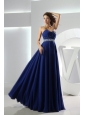 Beaded Decorate Waist Sweetheart Empire Chiffon Floor-length Royal Blue Prom Dress