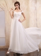 Empire Square 2013 Wedding Dress With Cap Sleeves and Brush Train Chiffon