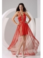 Halter Embroidery Taffeta and Organza High-low 2013 Prom Dress