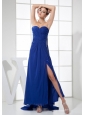 High Slit Sweetheart Neckline Watteau Train Blue Chiffon 2013 Prom Dress