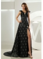 Lace Empire V-neck Brush Celebrity Prom Dress Black