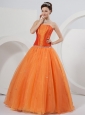 Orange A-line Strapless Floor-length Organza Beading Quinceanera Dress
