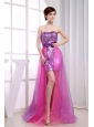 Paillette Over Skirt Beading Stylish Organza And Sequins Strapless Column Prom Dress Fuchsia