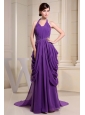 Purple Prom Dress With Halter Ruch and Appliques