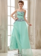 Apple Green Appliques and Ruched Bodice For Ankle-length Prom Dress