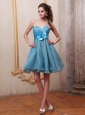 Baby Blue Prom / Homecoming Dress With Sweetheart Beaded and Hand Made Flower Knee-length