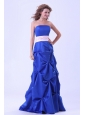 Blue Custom Made Bridemaid Dress Wth Pink Sash and Pick-ups Floor-length