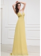 Halter Column Prom Dress Chiffon Floor-length Yellow Criss Cross