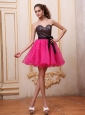 Hot Pink Prom / Cocktail Dress With Sequin and Black Bowknot Mini-length For Party