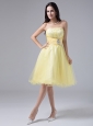 2013 Light Yellow Sweet Prom Cocktial Dress With Beaded Decorate and Ruch Strapless Organza