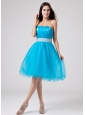 2013 Teal Strapless Prom Dress With Sash and Ruch With Organza