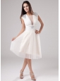 A-Line Scoop Tea-length Tulle Beading 2013 Prom Dress