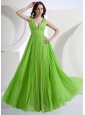 A-Line V-neck Chiffon Floor-length Pleat Prom Dress