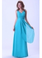 Aqua Blue Bridemaid Dress With V-neck Chiffon Floor-length For Custom Made