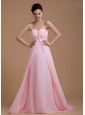 Baby Pink Prom Dress With Sweetheart Beaded Court Train Chiffon
