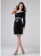 Beaded Decorate Waist Sequins Mini-length One Shoulder Column Prom Dress Black