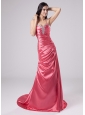 Beading Column Halter Brush/Sweep Elastic Woven Satin Prom Dress Rose Pink