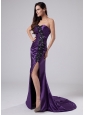 Beading Elastic Woven Satin Column Sweetheart Brush/Sweep Prom Dress Purple
