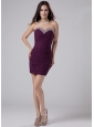 Beading Mini-length Chiffon Column Sweetheart Prom Dress Purple