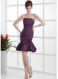 Dark Purple Prom / Cocktail Dress With Ruched Knee-length For Custom Made
