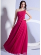 Empire Beading One Shoulder Prom Dress Hot Pink Floor-length Chiffon