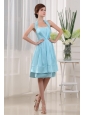 Halter A-Line Knee-length Taffeta Blue 2013 Bridemaid Dress