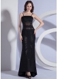Lace Decorate Bodice Spaghetti Straps Column Black Taffeta 2013 Prom Dress
