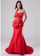 Mermaid Sweetheart Taffeta Brush / Sweep Prom Dress Red Beading