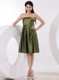 Olive Green Bridesmaid Dress With Strapless and Knee-length