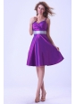 Purple Spaghetti Straps Bridemaid Dress  Knee-length Taffeta